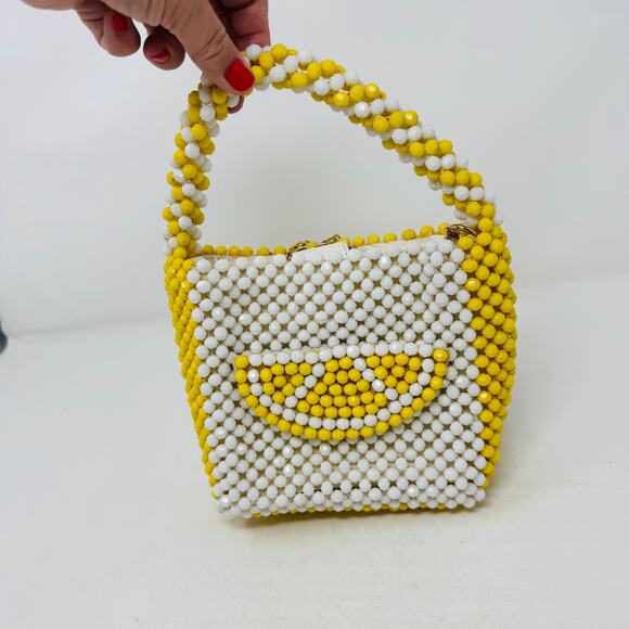 Bouffants & Broken Hearts Lemon Beaded Bag Yellow White Fruit Purse Retro Summer - Picture 6 of 13